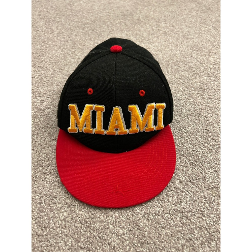 Premium Headwear Miami Snapback Hat Mens OSFM Black Red Excellent 3D Embroidered